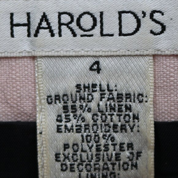 Harold's Pale Pink W Embroidered Black Flowers Sheer Trim Pencil Skirt Sz 4 - Picture 5 of 5